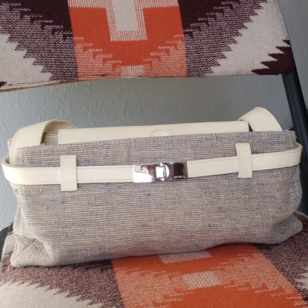 FURLA Tweed and Leather Handbag